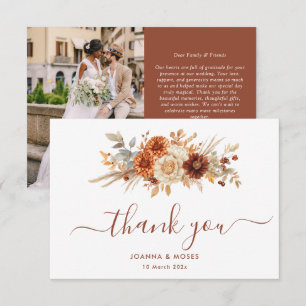 Weiße Schrift Herbstfarben Terrakotta-Hochzeit Dankeskarte