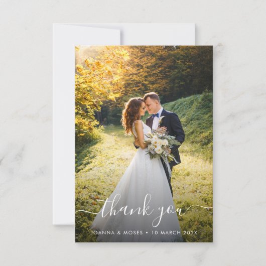 Weiße Schrift Hochzeit Dankeskarte (Vorderseite)