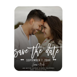 Weiße Schrift Save the Date Hochzeitsfoto mit mela Magnet