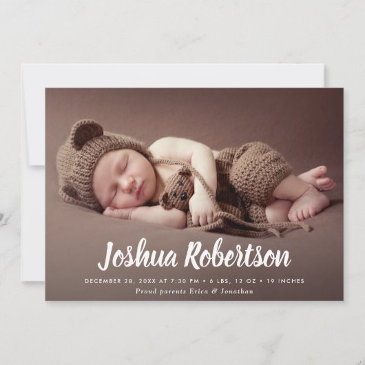 weiße Schrift, trendy Geburtsankündigungskarte Ankündigung (Vorderseite)