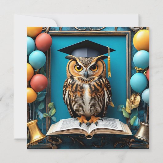 Weiße Schüssel in Graduiertenkappe Posing mit Buch Einladung (Vorderseite)