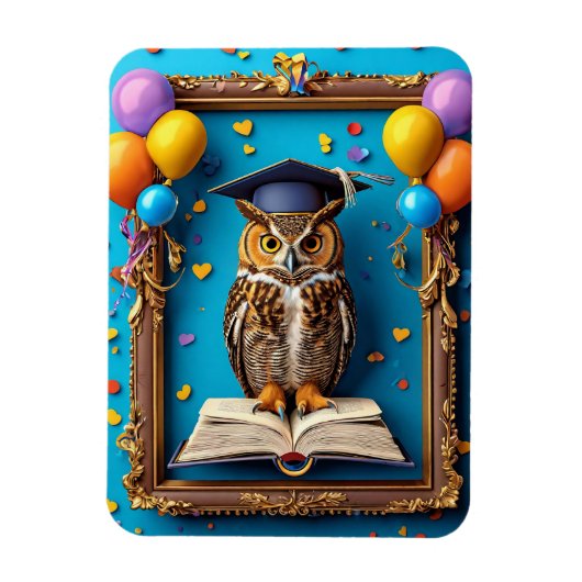 Weiße Schüssel in Graduiertenkappe Posing mit Buch Magnet (Vertikal)