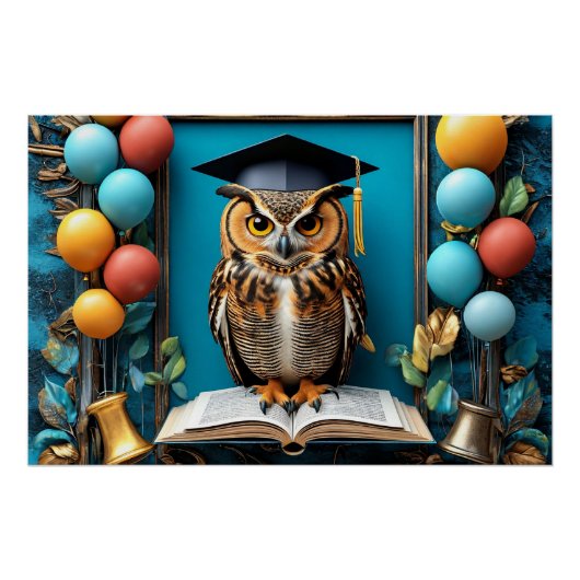 Weiße Schüssel in Graduiertenkappe Posing mit Buch Poster (Vorderseite)