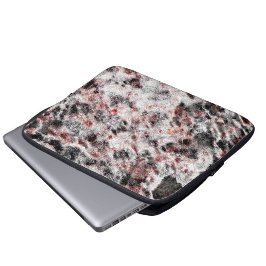 Weiße, schwammige Textur in schwarz roten Flecken Laptopschutzhülle (Vorne Knopf)