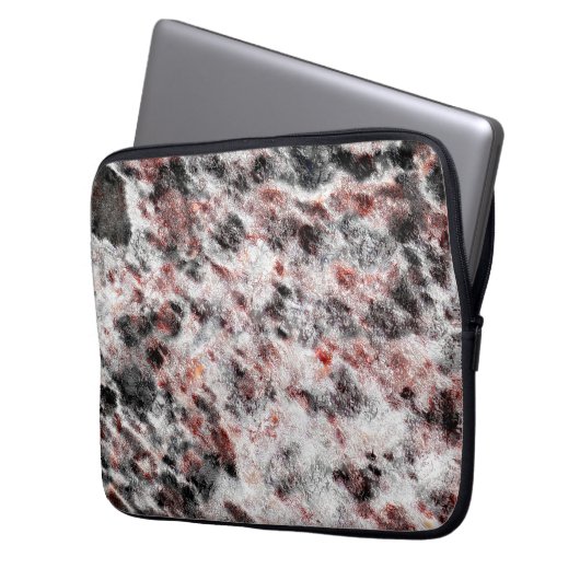 Weiße, schwammige Textur in schwarz roten Flecken Laptopschutzhülle (Vorderseite Links)