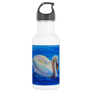 Weiße Schwan Aquarellmalerei, Wasservögel, Vögel Edelstahlflasche