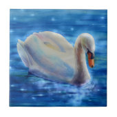 Weiße Schwan Aquarellmalerei, Wasservögel, Vögel Fliese (Vorderseite)