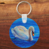 Weiße Schwan Aquarellmalerei, Wasservögel, Vögel Schlüsselanhänger (Vorderseite)