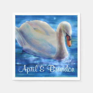 Weiße Schwan Aquarellmalerei, Wasservögel, Vögel Serviette