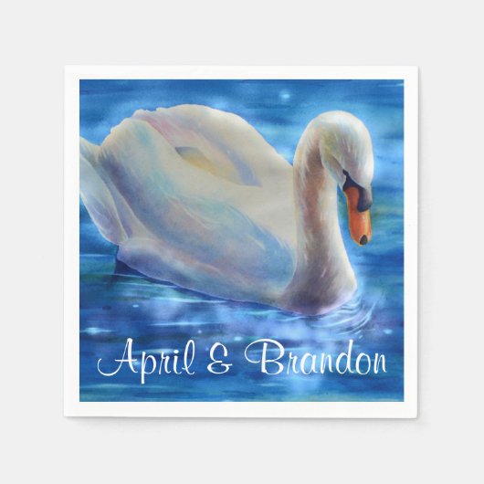 Weiße Schwan Aquarellmalerei, Wasservögel, Vögel Serviette (Vorderseite)