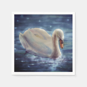 Weiße Schwan Aquarellmalerei, Wasservögel, Vögel Serviette