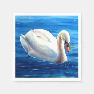 Weiße Schwan Aquarellmalerei, Wasservögel, Vögel Serviette