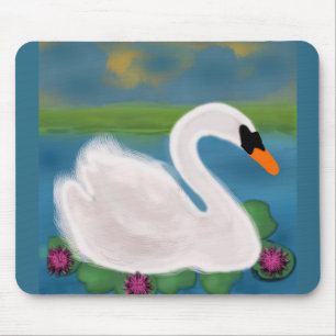 Weiße-Schwan-Mauspad mit Gemälde Mousepad