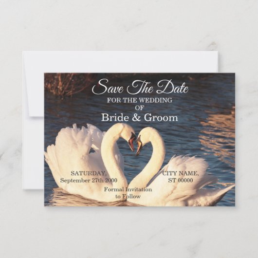 Weiße Schwäne Hochzeiten speichern das Datum Save The Date (Vorderseite)