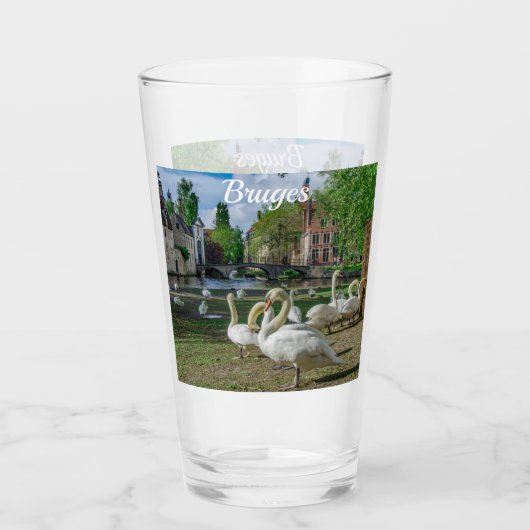 Weiße Schwäne in Brügge Glas (Vorderseite)