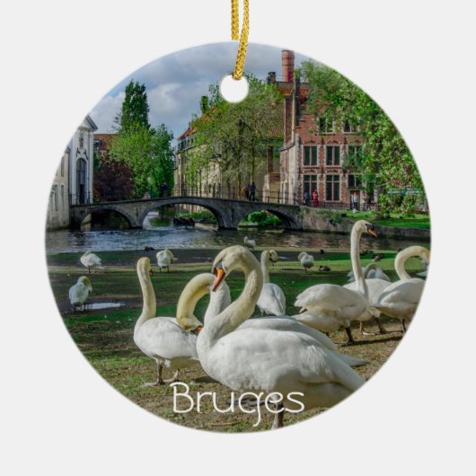 Weiße Schwäne in Brügge Keramik Ornament (Vorne)