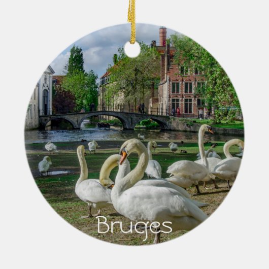 Weiße Schwäne in Brügge Keramik Ornament (Hinten)