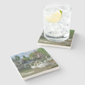 Weiße Schwäne in Brügge Steinuntersetzer (Seitenansicht)