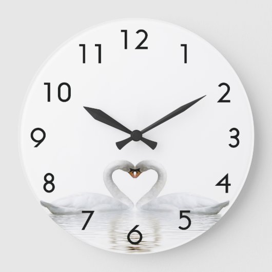 Weiße Schwäne in Liebe Große Wanduhr (Vorderseite)
