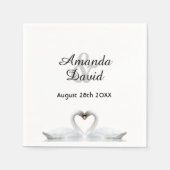 Weiße Schwäne in Liebe mit Namen Hochzeit Serviette (Vorderseite)