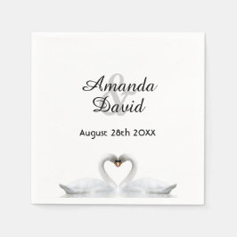 Weiße Schwäne in Liebe mit Namen Hochzeit Serviette