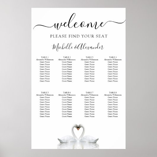 Weiße Schwäne lieben Vögel Hochzeitskarte Poster (Vorne)