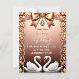 🌸 Weiße Schwäne Roségoldene Hochzeit RSVP Karte