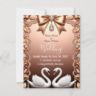🌸 Weiße Schwäne Roségoldene Hochzeit RSVP Karte