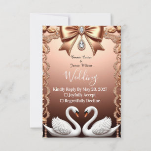 🌸 Weiße Schwäne Roségoldene Hochzeit RSVP Karte