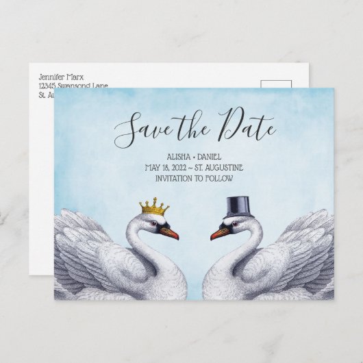 Weiße Schwäne Save the Date Ankündigungspostkarte (Vorne/Hinten)