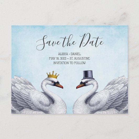 Weiße Schwäne Save the Date Ankündigungspostkarte (Vorderseite)