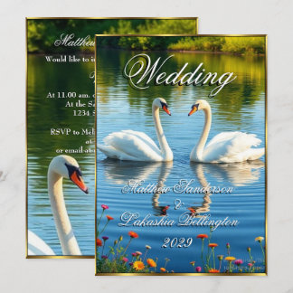 Weiße Schwäne Schöne moderne Hochzeit Einladung