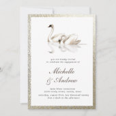 Weiße Schwäne Texturierte Gold-Verlobung Einladung (Vorderseite)