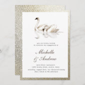 Weiße Schwäne Texturierte Gold-Verlobung Einladung (Vorne/Hinten)
