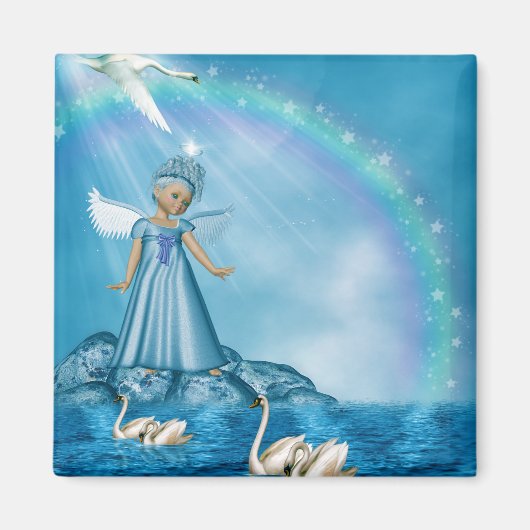 Weiße Schwäne und Engel Magnet (Vorne)