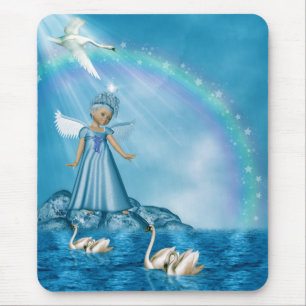 Weiße Schwäne und Engel Mousepad