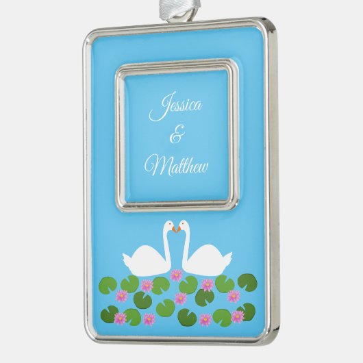 Weiße Schwäne und Wasserlilien Hochzeit nach Maß Rahmen-Ornament Silber (Links)