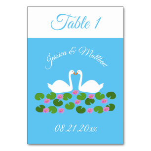 Weiße Schwäne und Wasserlilien Hochzeit nach Maß Tischnummer