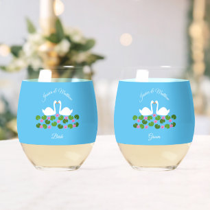 Weiße Schwäne und Wasserlilien Hochzeit nach Maß Weinglas Ohne Stiel