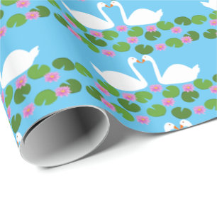 Weiße Schwäne und Wasserlilien Hochzeiten Gemuster Geschenkpapier