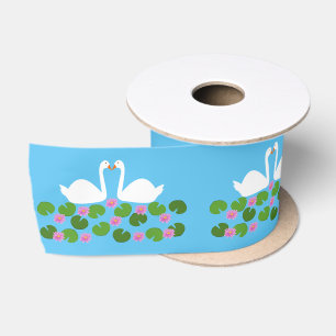 Weiße Schwäne und Wasserlilien Hochzeiten Gemuster Satinband