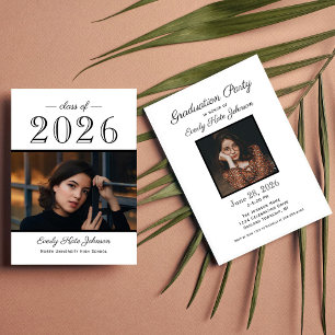 Weiße Schwarze 2026 Foto-Abschlussfeier Einladung