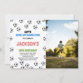 Weiße schwarze Bälle Fußball Geburtstag mit Foto Einladung (Vorderseite)