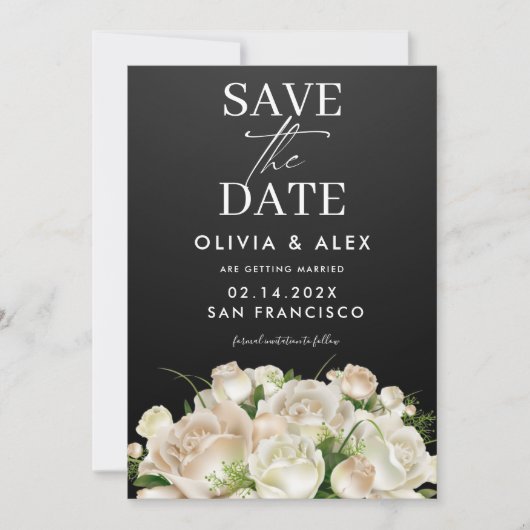 Weiße schwarze Blütenhochzeit rettet das Datum Einladung (Vorderseite)