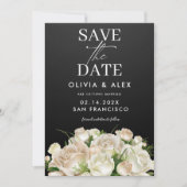 Weiße schwarze Blütenhochzeit rettet das Datum Save The Date (Vorderseite)