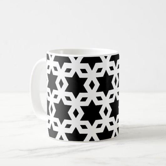 Weiße schwarze Ecken Sterngeometrisches Muster Kaffeetasse (Vorderseite Links)