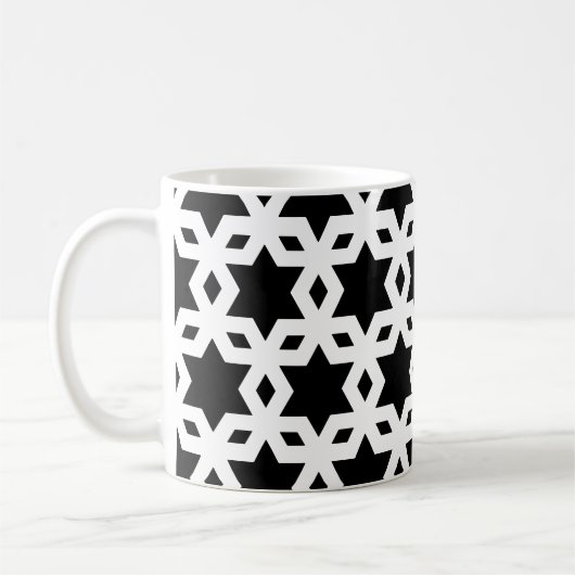 Weiße schwarze Ecken Sterngeometrisches Muster Kaffeetasse (Links)