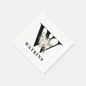 Weiße schwarze Floral Monogramm W Serviette (Ecke)