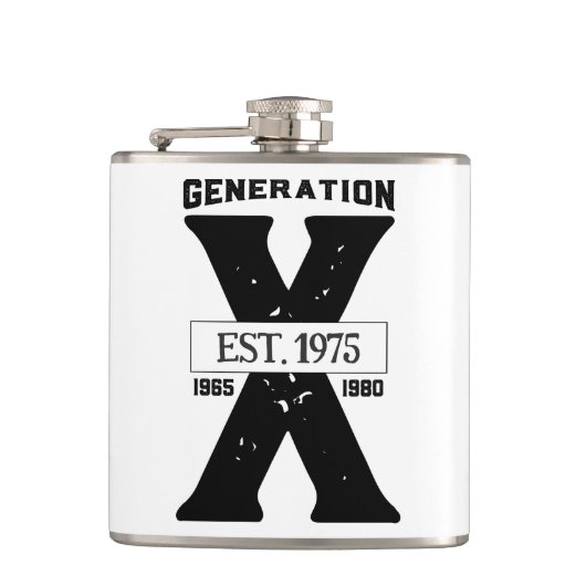 Weiße & schwarze Generation X Vinyl umhüllte Flasc Flachmann (Vorderseite)