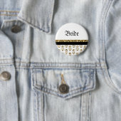 Weiße schwarze Golddamasthochzeit Button (Beispiel)